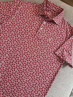Rhoback Men's Small Red Floral Print Performance Golf Polo Shirt